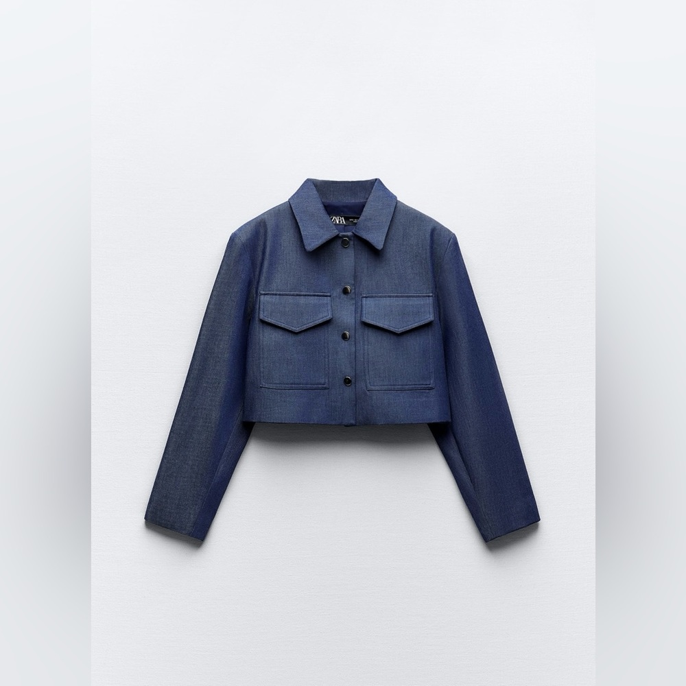 BNWT Zara Shoulder Pad Cropped Jacket(Indigo)